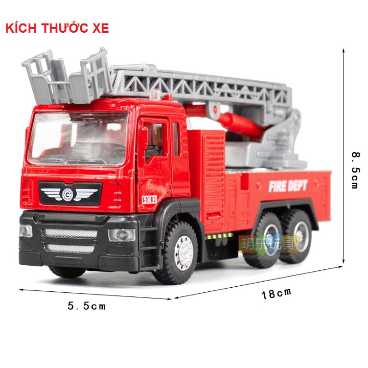 Xe ô tô cứu hỏa đồ chơi trẻ em mô hình tỉ lệ 1:50 xe có âm thanh và đèn mở được cửa