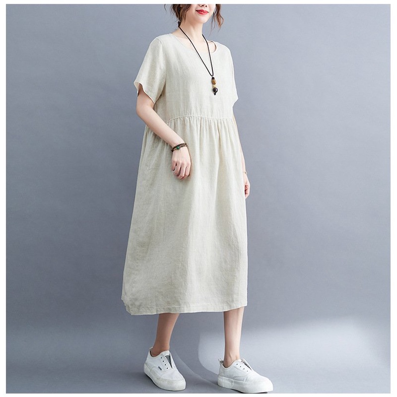 Váy suông linen màu be xinh [ Đi dạo + đi làm + mặc nhà + chất linen cao cấp]
