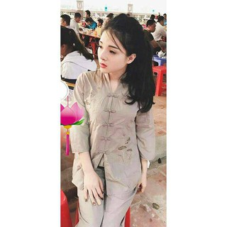 BỘ QUẦN ÁO ĐI CHÙA MÀU NÂU NHẠT - ÁO LAM PHẬT TỬ ĐẸP