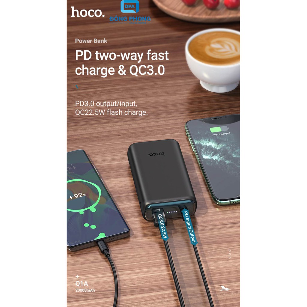 Pin Dự Phòng Hoco 20000mAh Q1A Chính Hãng Sạc Nhanh PD 22.5W, Quick Charge 3.0