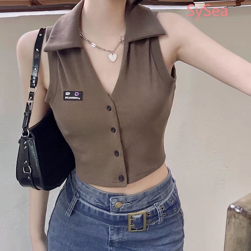 Áo Hai Dây Cổ Bẻ Thời Trang Vintage Mỹ Cho Nữ