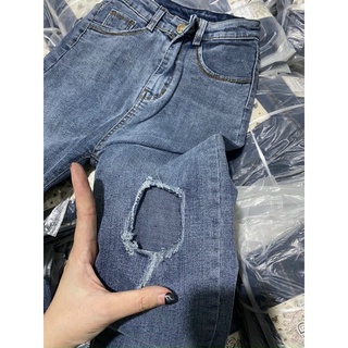Quần jeans ôm cạp cao hack dáng màu siêu tây