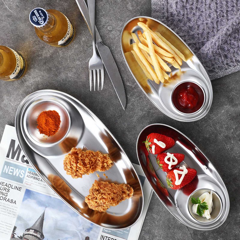 Đĩa Đựng Thức Ăn Hình Oval Bằng Thép Không Gỉ | BigBuy360 - bigbuy360.vn