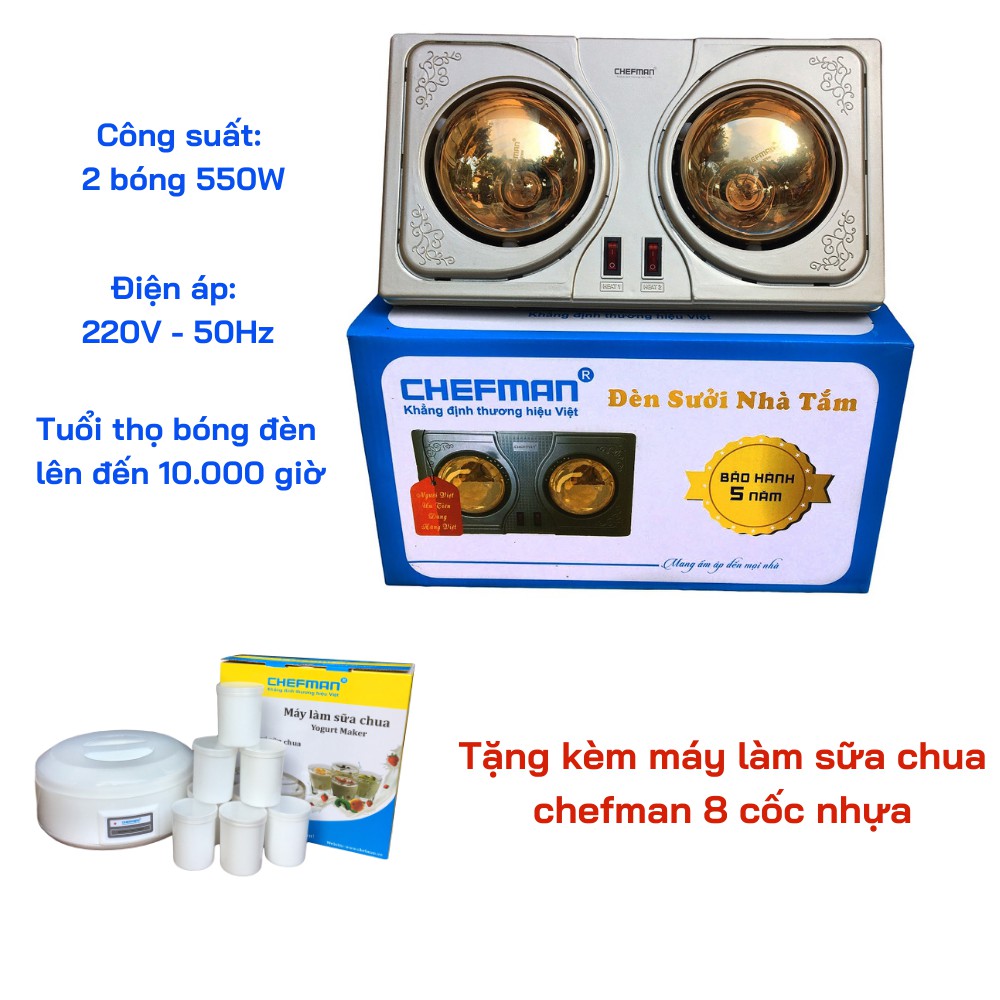 Đèn sưởi nhà tắm Chefman CM–612B tặng máy làm sữa chua 8 cốc nhựa