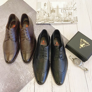 Giày tây Oxford cột dây da bò thật VSMAN - Giày da nam công sở cao cấp dập vân cá sấu mũi tròn dành cho quý ông - KPG008