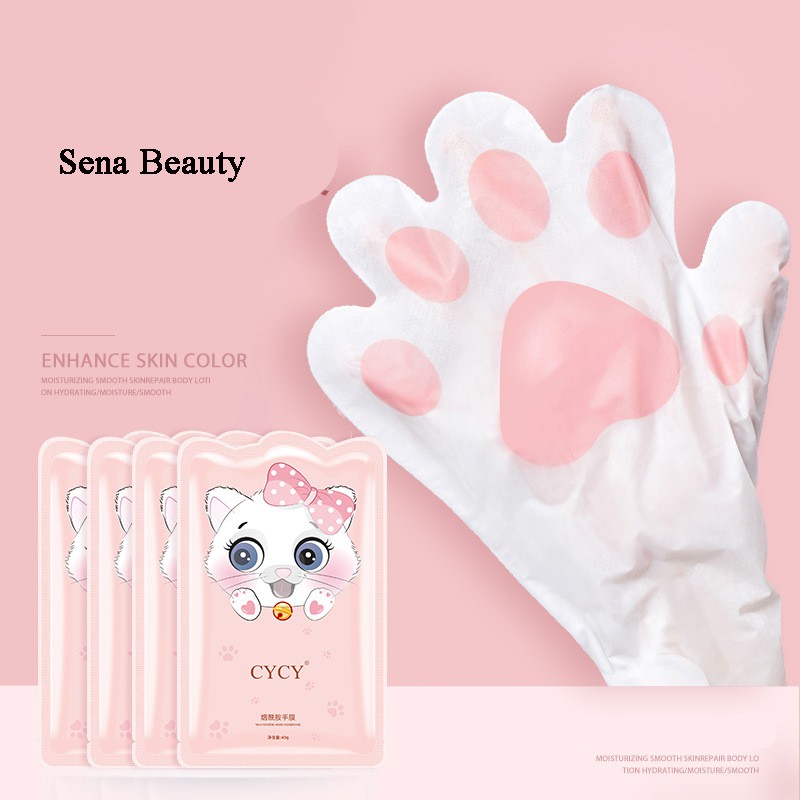 Mặt nạ dưỡng tay tinh chất sữa dê Niacinamide CyCy mèo nơ hồng Senabeauty