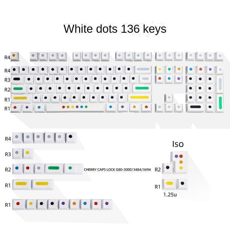 136 Keys White/Black Dot Keycap Cherry Profile PBT Five-sided Sublimation Keycaps Fit 61/64/68/87/96/98/104