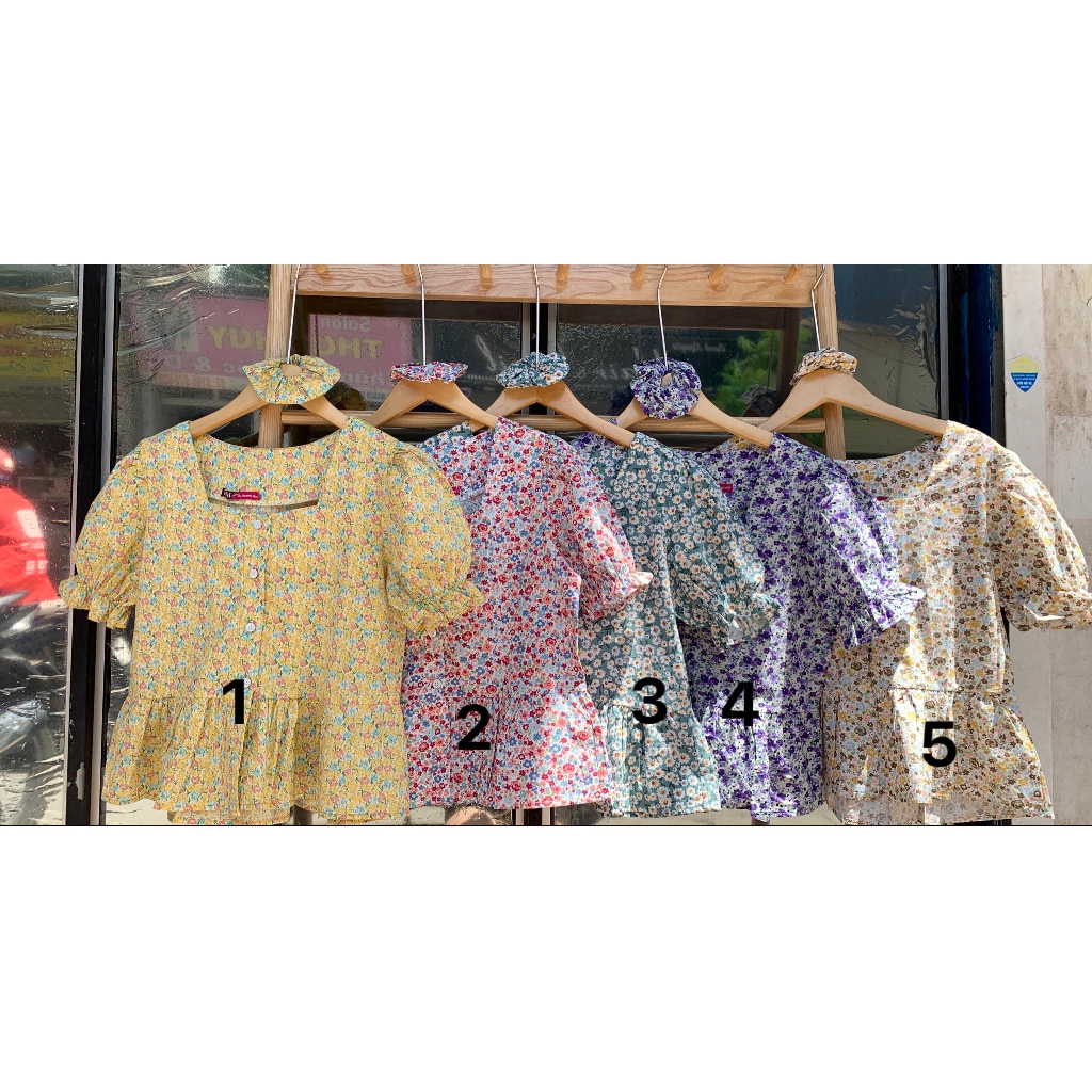 Áo babydoll thô hoa nhiều màu kèm chun buộc tóc