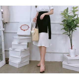 Chân váy midi phối màu xếp ly
