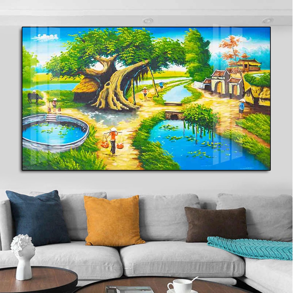Tranh treo tường- Laminate Tráng gương- Tranh đồng quê- Bộ 1 tấm