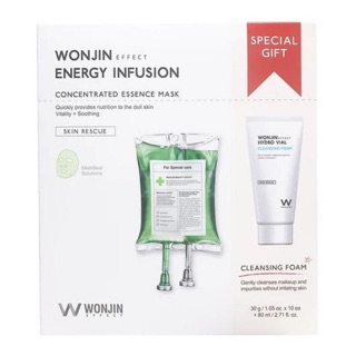 Hộp 10 miếng mặt nạ phục hồi da Wonjin Effect Medi Energy Infusion Mask + 1 tuýp sữa rửa mặt 80ml