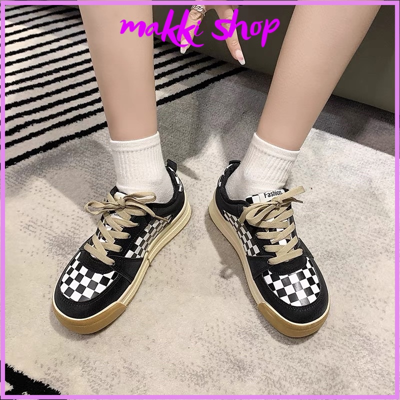 Giày thể thao nữ caro đế nâu, giày nữ đẹp cao cấp giá rẻ MAKKI SHOP TD304