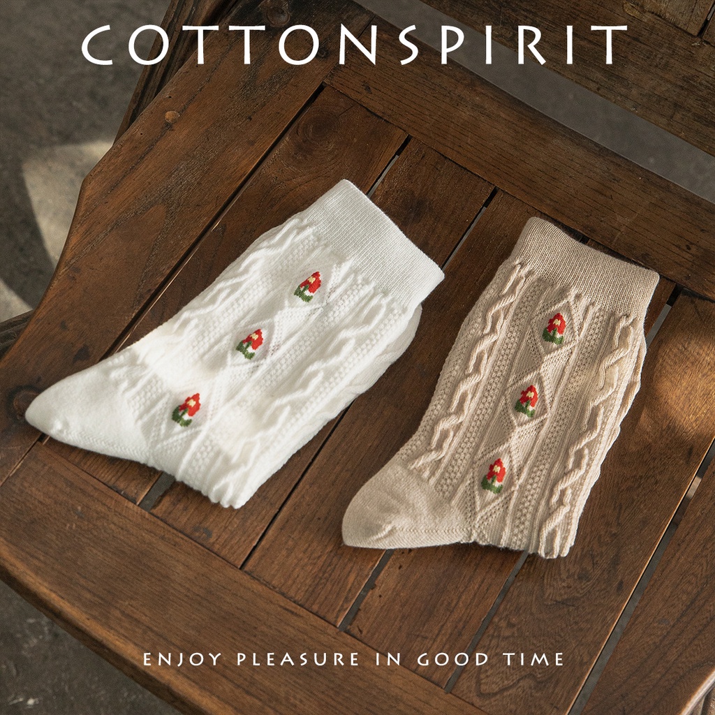 Vớ WAFNHA D657 vải cotton lanh cổ cao vừa phong cách Hàn Quốc cho nữ