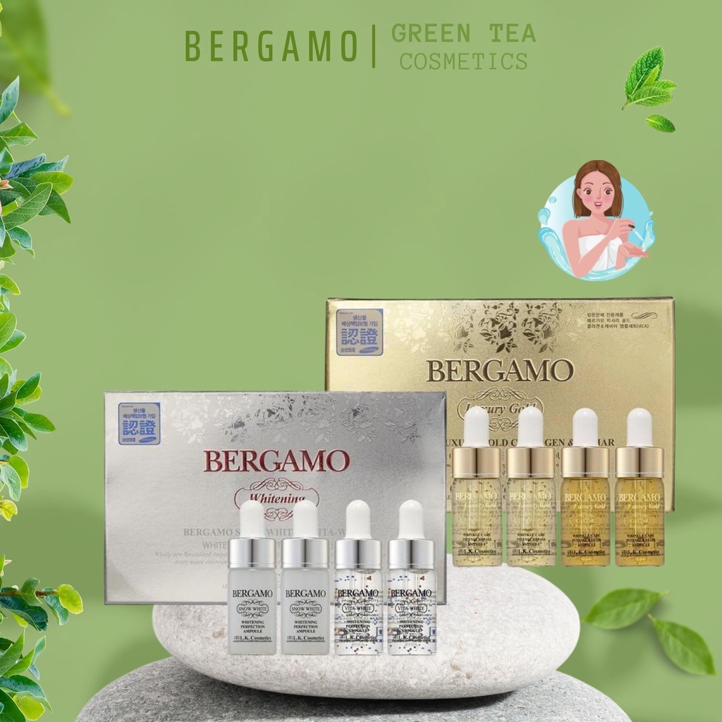SET 4 CHAI TINH CHẤT DƯỠNG DA BERGAMO LUXURY GOLD COLLAGEN SERUM (Vàng) & Whitening (Trắng)