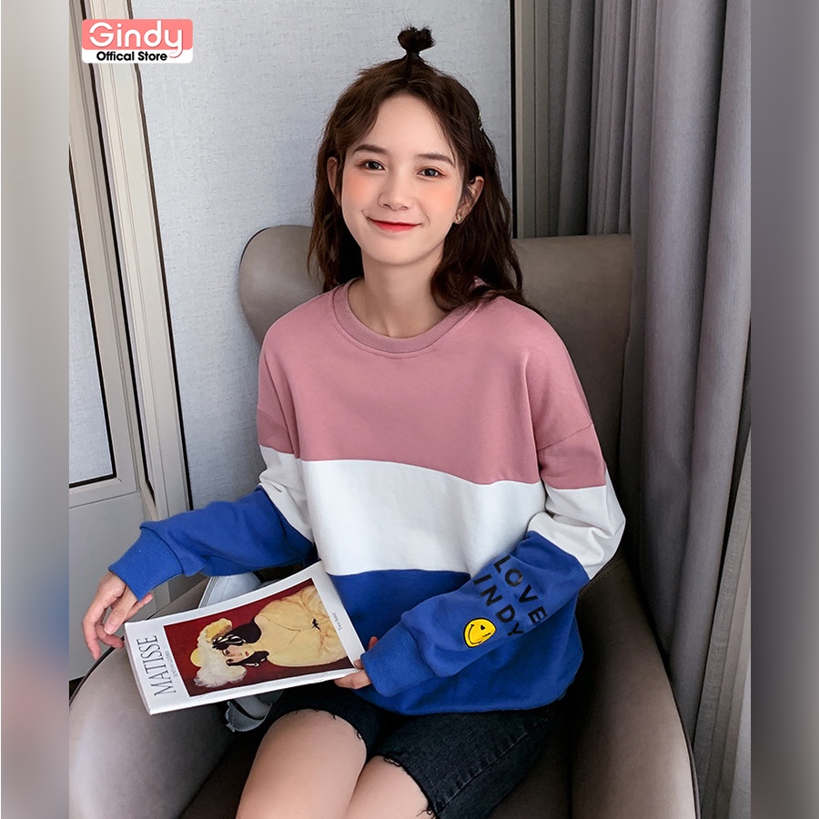 Áo hoodie sweater dài tay nữ GINDY Smile nỉ trơn basic form rộng dễ phối đồ thời trang thu đông 2021 năng động A9106