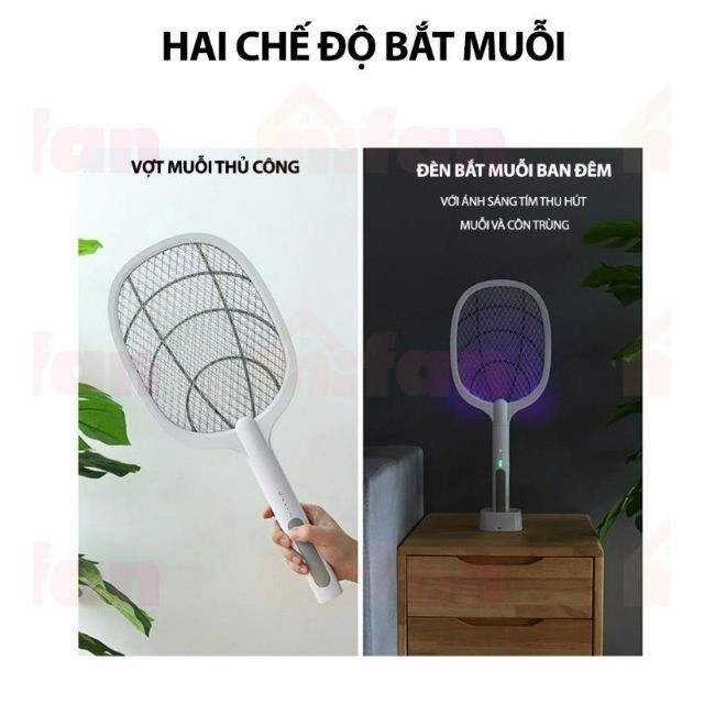 HOT - Vợt Muỗi Thông Minh Kiêm Đèn Tự Động Bắt Muỗi - Vợt Muỗi Đa năng 3 Trong 1 - Kèm Đế và Dây Sạc USB