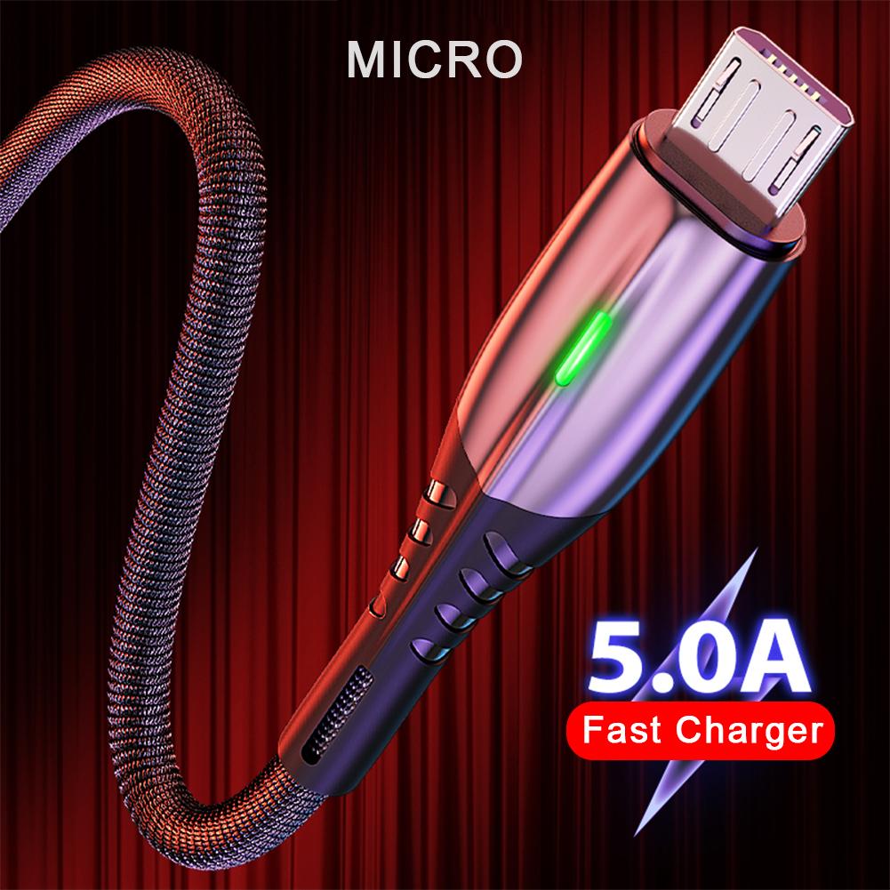 Cáp Micro USB 5A LED Điện thoại di động Android Sạc nhanh Dây dữ liệu sạc cho Xiaomi Samsung Huawei