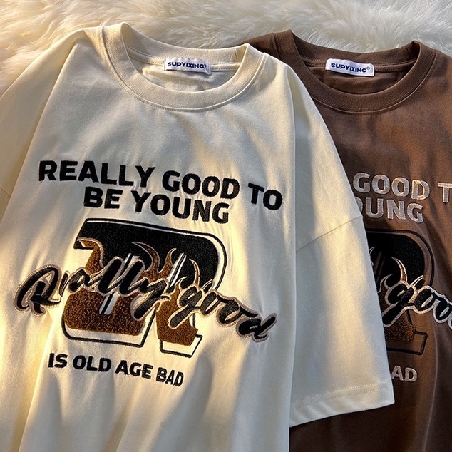 Áo thun ZHELIHANGFEI tay ngắn dáng rộng thêu họa tiết độc đáo thời trang