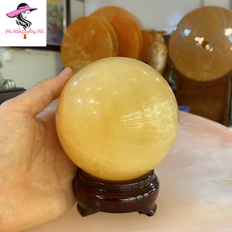 Quả Cầu Phong Thủy Đá Calcite , Đường Kính 7 - 10 cm - Tặng Đế Gỗ