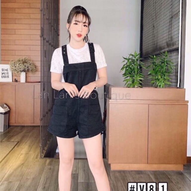 Quần yếm bò nữ 2 màu xanh đen