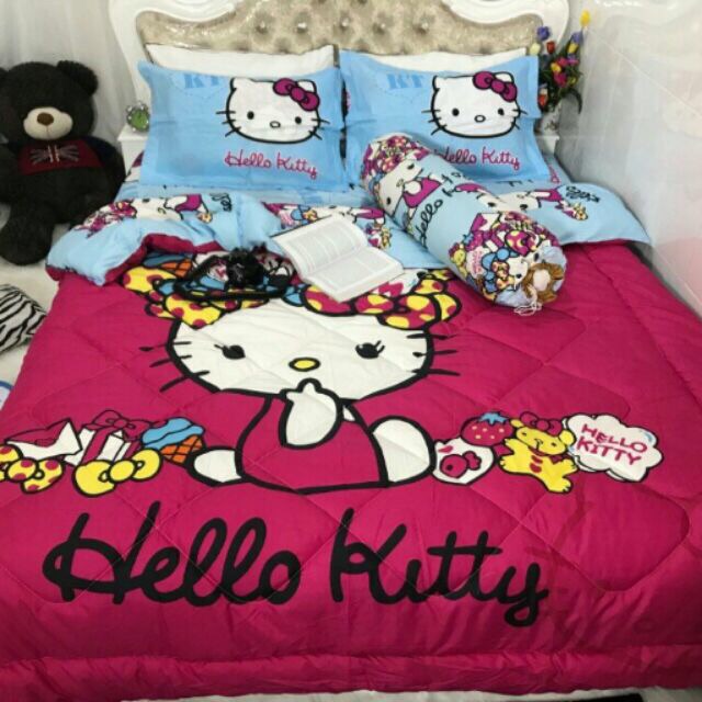 Bộ chăn phao ga gối Hello Kitty hàng nhập