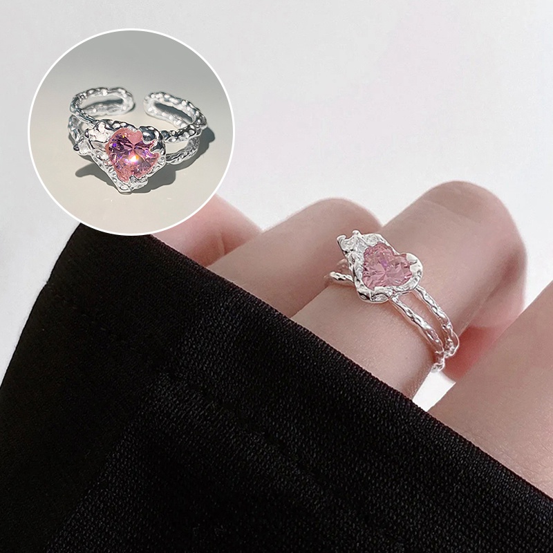 Nhẫn Hình Trái Tim Đính Đá Màu Hồng Phong Cách Thời Trang Hàn Quốc