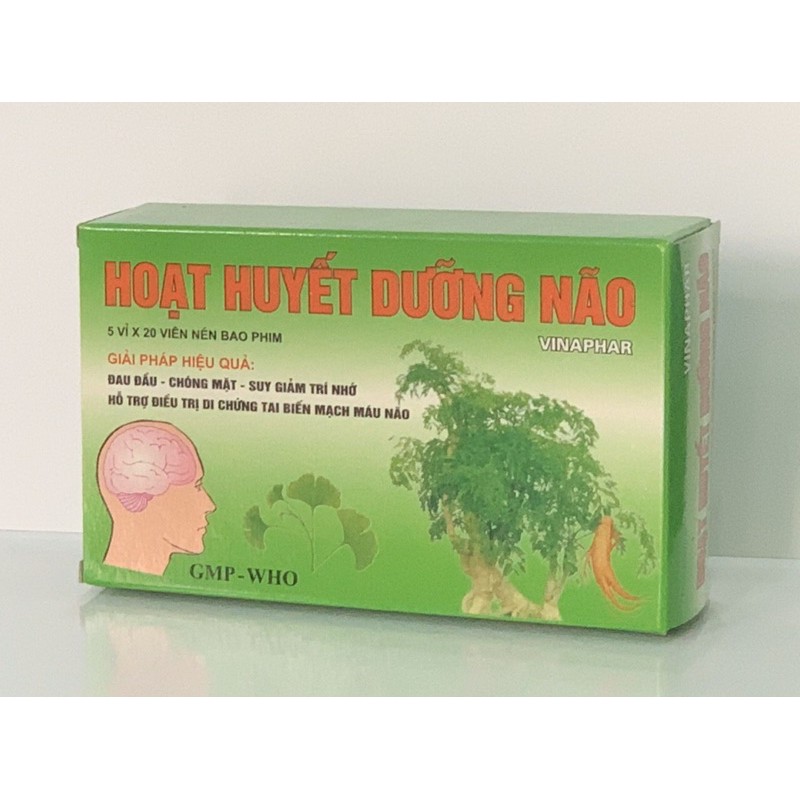 HOẠT HUYẾT DƯỠNG NÃO  Vinaphar - Hộp 100 viên- Hoạt huyết dưỡng não dùng cho người làm việc tri óc căng thẳng.