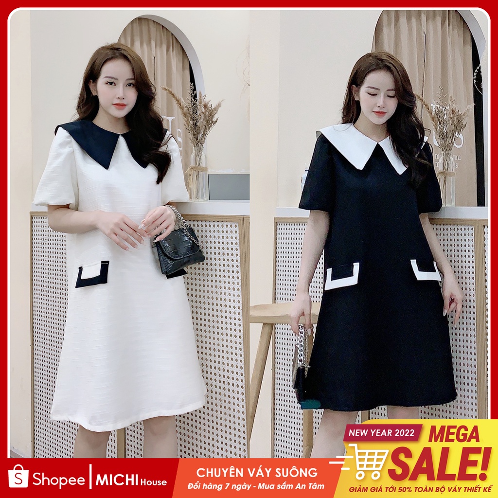 Đầm Suông Công sở Dự tiệc Freesize V302 MICHI House Váy Xuông Thiết kế Cổ Vest Tay bồng Cao Cấp