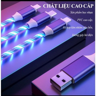 Dây cáp sạc nhanh 3 đầu loại C, dài 1m Phát Sáng cho điện thoại