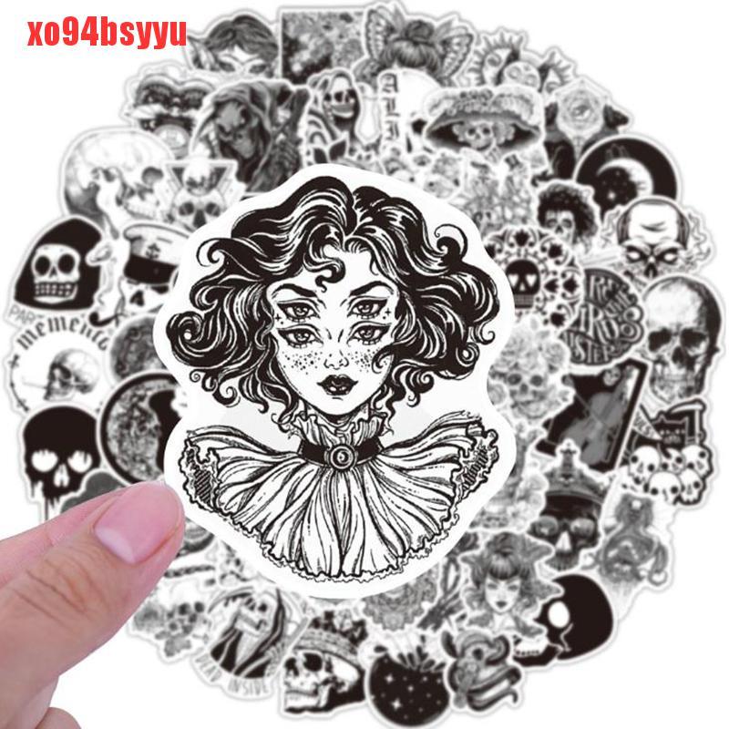 Set 100 Miếng Dán Màu Trắng Đen Phong Cách Gothic Cho Laptop / Vali xo94bsyyu