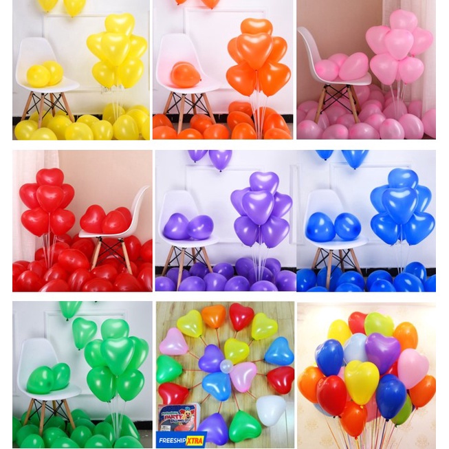 Bộ 100 bong bóng trái tim hàng Thái Lan loại 1 màu và nhiều màu loại 6 inch
