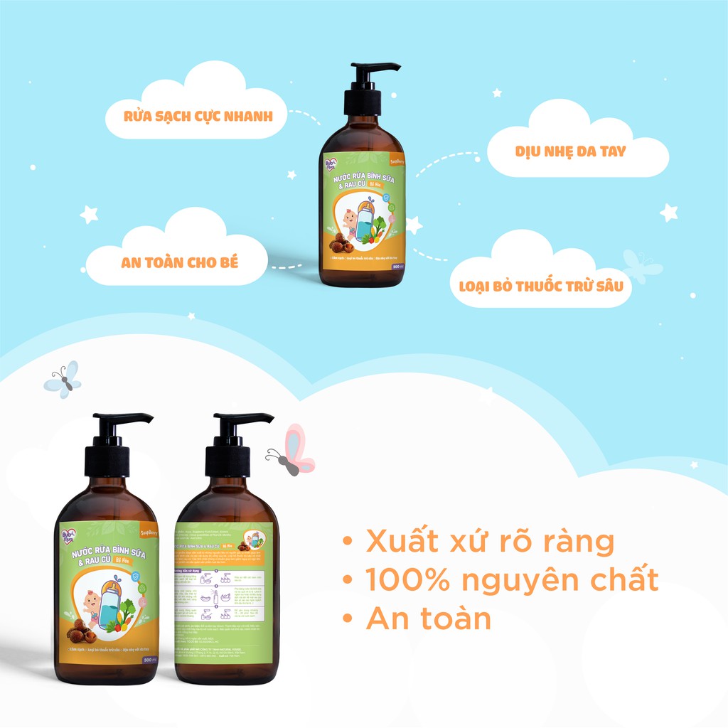 Nước rửa bình sữa và rau củ chiết xuất Bồ hòn thiên nhiên Bub&Mum 500ml an toàn và lành tính cho bé