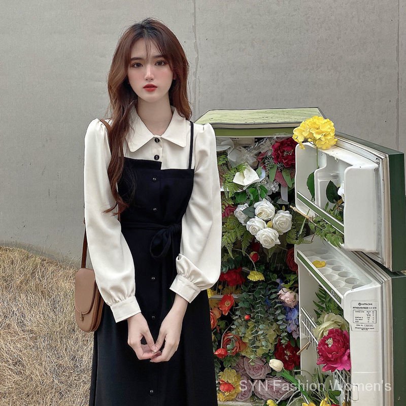 Váy Phong Cách Tiểu Thư Với Thiết Kế Cổ Sơ Mi Ống Dài Bên Ngoài Là Hai Dây