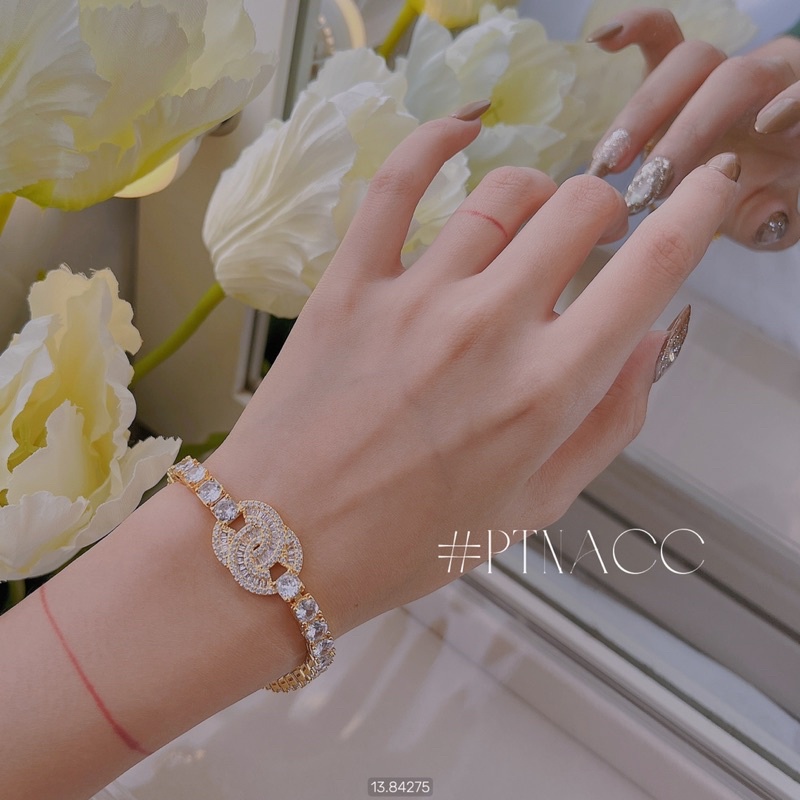 ᴾᵀᴺᵃᶜᶜ Lắc tay xi bạch kim full đá paguet logo thương hiệu . L61803Yu