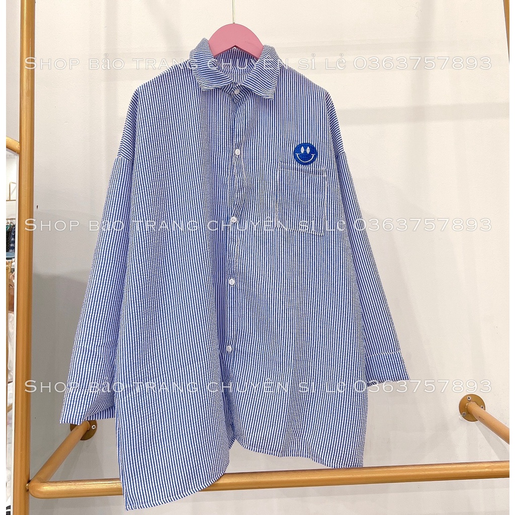 [sẵn] Áo sơ mi Kẻ Mặt cười form rộng Unisex Nam Nữ [ Ảnh Thật ]