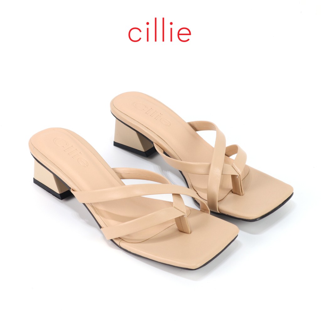 Guốc nữ cao gót mũi vuông xỏ ngón phối dây mang đi làm đi chơi dạo phố Cillie 2002