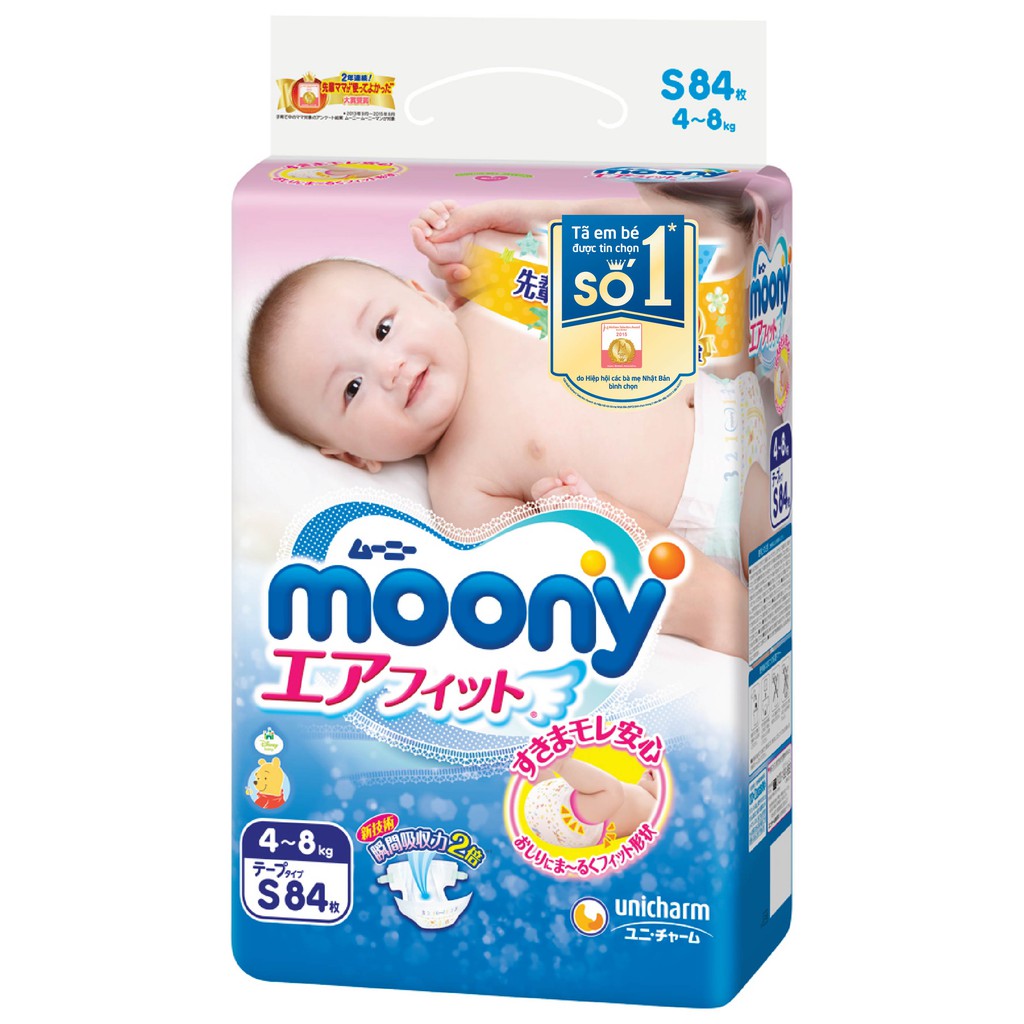 Bỉm dán Moony Nhật Nb90, S82 ,M64, L54 (không quà)