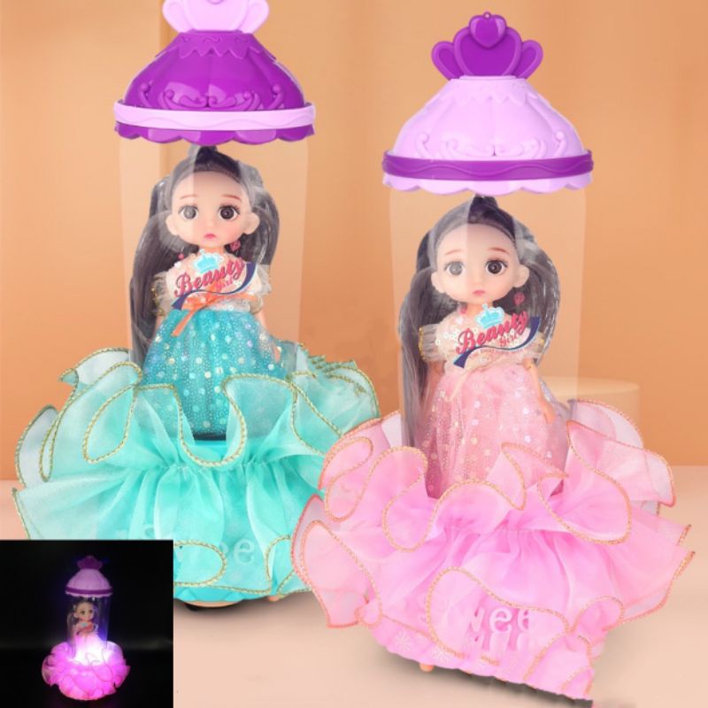 Lồng đèn trung thu búp bê, búp bê lồng kính xài pin nhạc