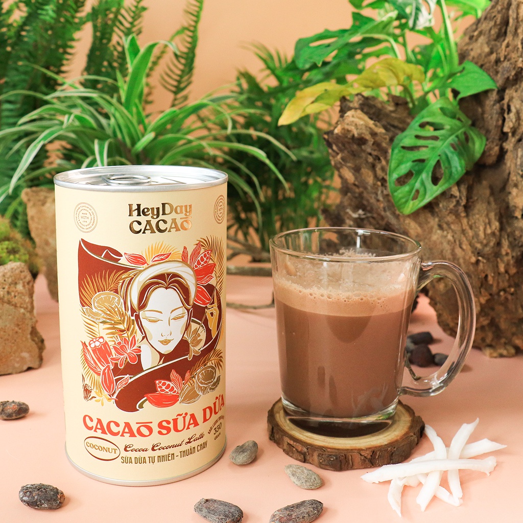 Bột cacao sữa dừa tự nhiên, thuần chay – Lon 350g – Heyday Cacao
