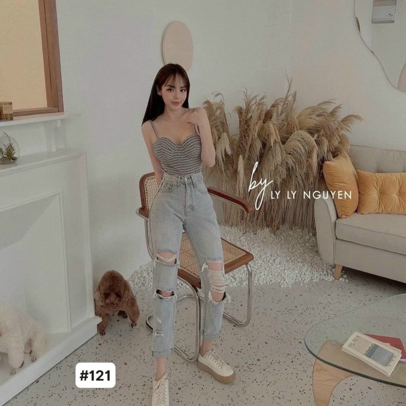 Quần baggy jean nữ rách lưng cao kiểu quần bò baggy hàng VNXK MS121 thời trang bigsize 2KJEAN