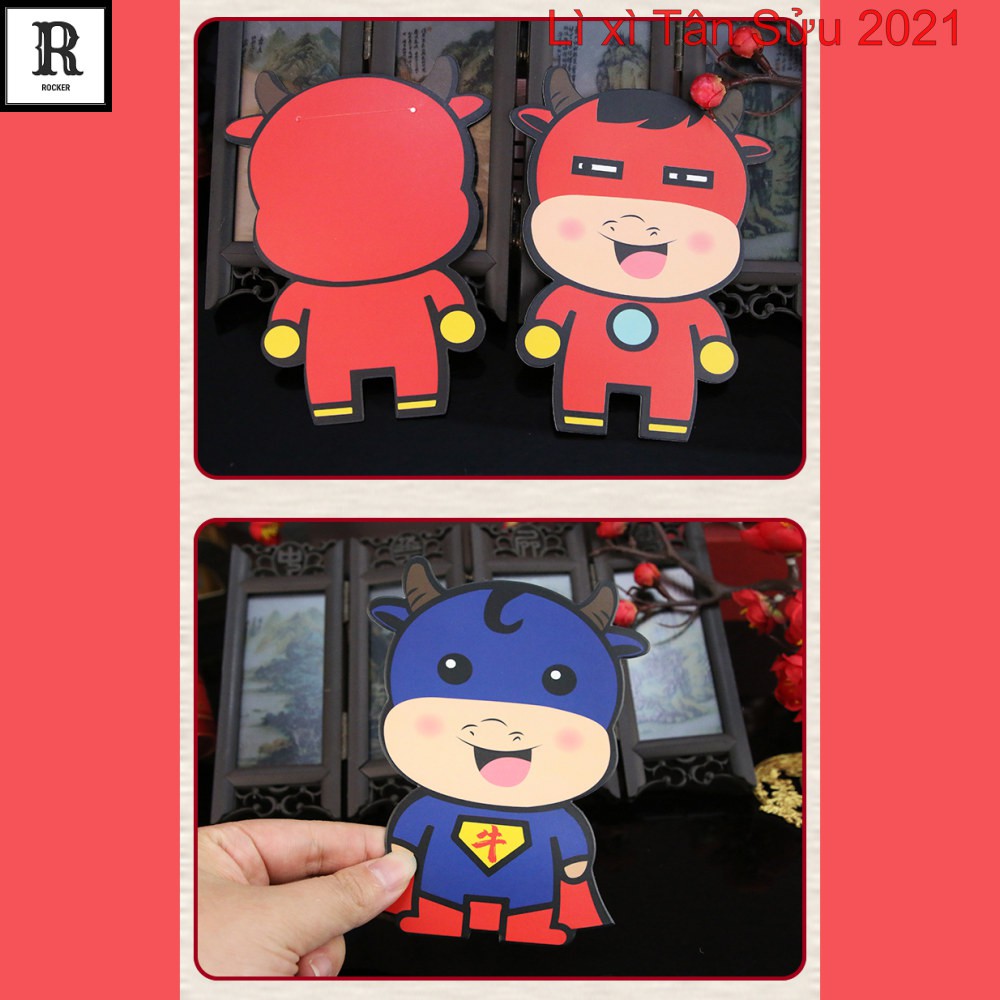 Bao Lì Xì Hoạt Hình Sửu nhi - Con Trâu Marvel Doremon Pikachu TẾT Tân Sửu 2021 (COMBO 10 BAO)