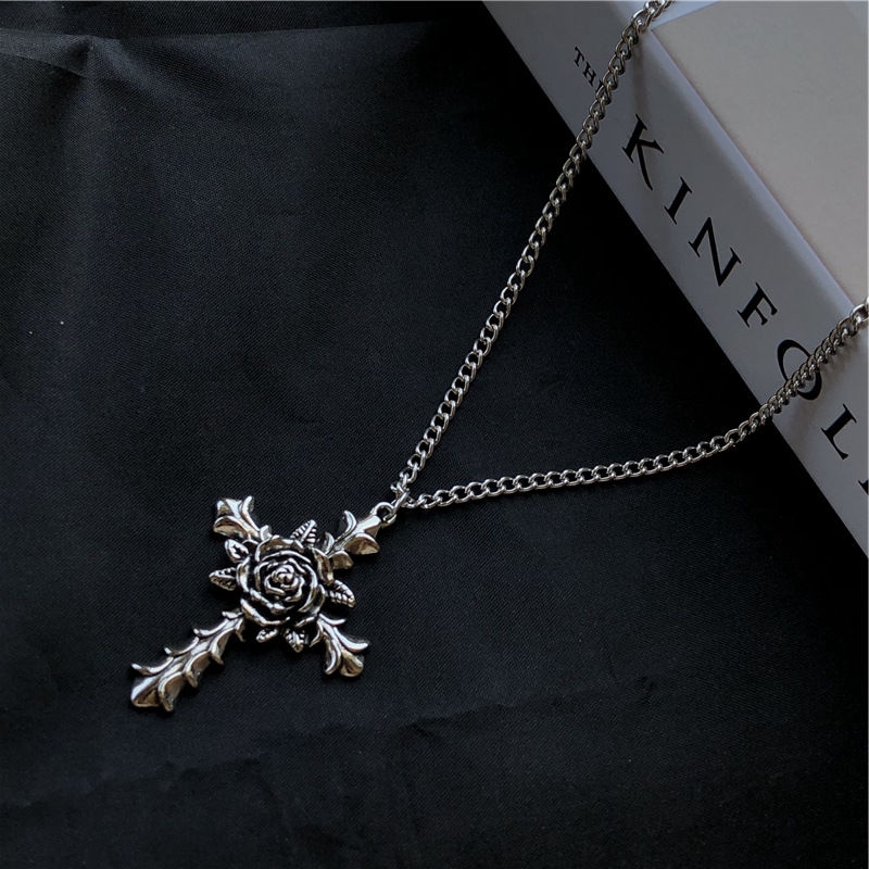 Dây Chuyền Thép Titan Mặt Hoa Hồng Và Thánh Giá Phong Cách Hip Hop 22375