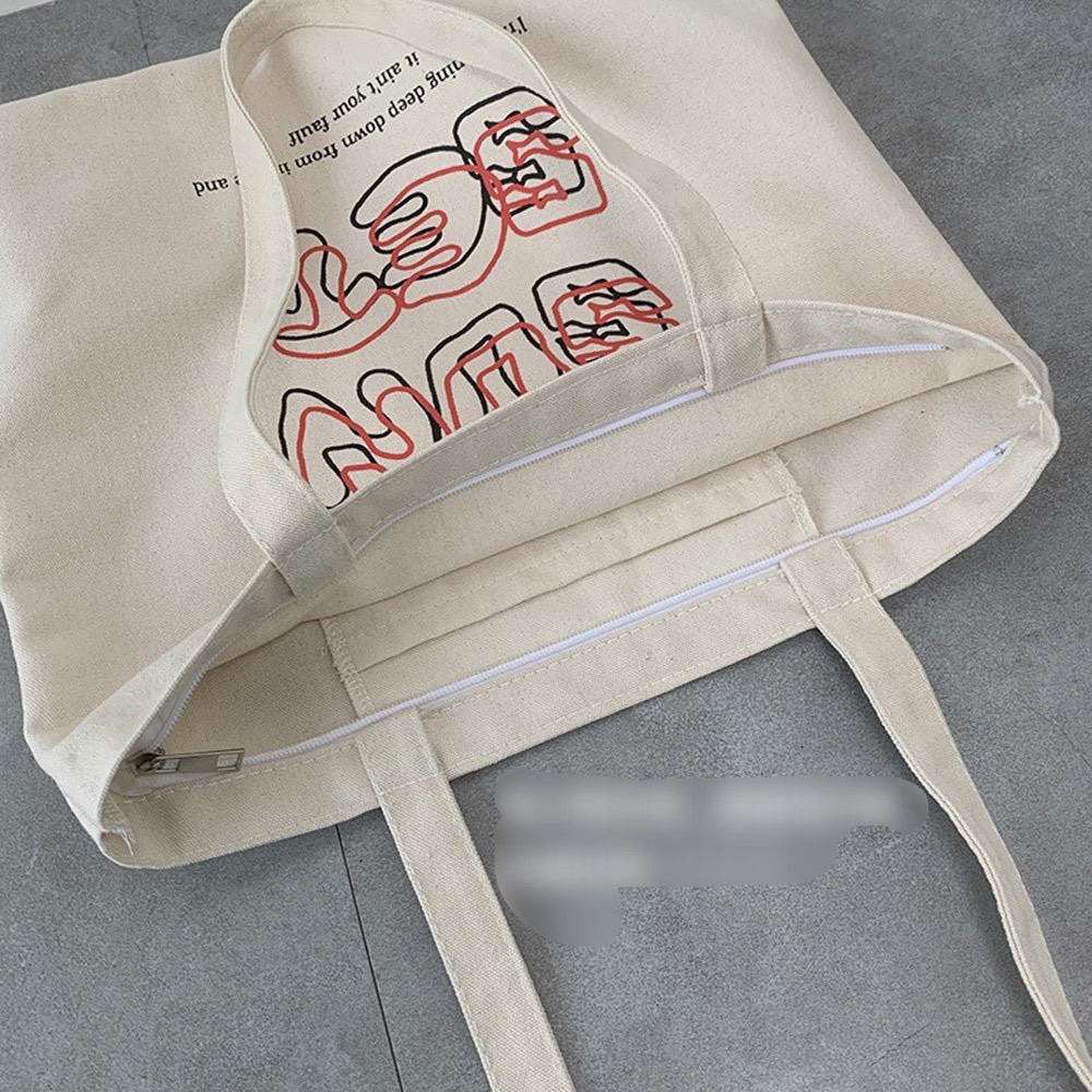 Túi tote túi vải canvas phong cách Hàn quốc, có khóa miệng ngăn phụ bên trong tiện dụng-Haka store