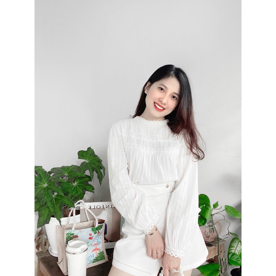 Áo kiểu nữ-áo sơ mi nữ dáng babydoll màu trắng phối ren xinh hàng Quảng Châu cao cấp A536 SUTANO | BigBuy360 - bigbuy360.vn