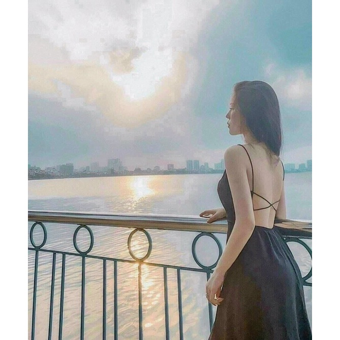 Maxi Đen 2 Dây Đan Chéo Lưng