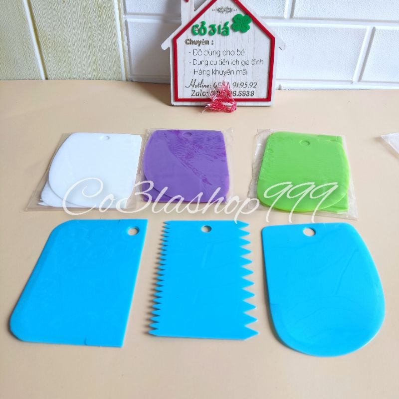 Bộ 3 dao nhựa cắt bột, vét kem, tạo vân làm bánh