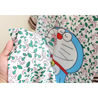 Pijama Doremon cộc dài lá hoa lụa