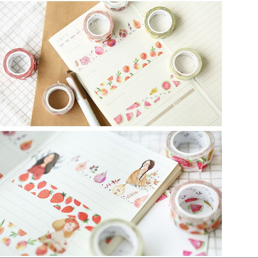 Washi tape cute Hoa quả miếng dán dễ thương trang trí sổ tay bullet journal nhật ký Lalunavn - A05