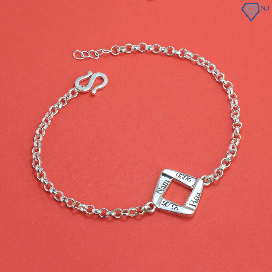 Vòng tay đôi bạc thật nam nữ khắc tên LTD0034 - Trang Sức TNJ