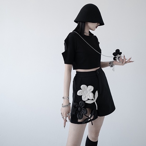 Chân váy chữ A màu đen thêu hoa thời trang 2022 dành cho nữ